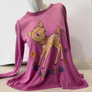 Wildfox Purple Women’s  Long Sleeve Tee with Deer and Floral Design